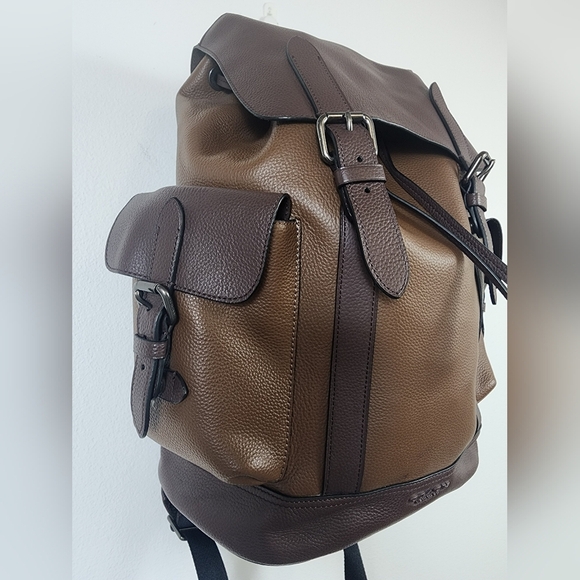 Coach Women's Hudson Browns Leather & Canvas Backpack Flap Drawstring Adj Straps - Picture 5 of 16
